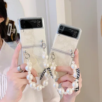 Pre Samsung Galaxy Z Flip 3 veci s pearl náramok pre Samsung Z Flip3 ZFlip3 laser milujú kartónové transparentné ochranné cove.