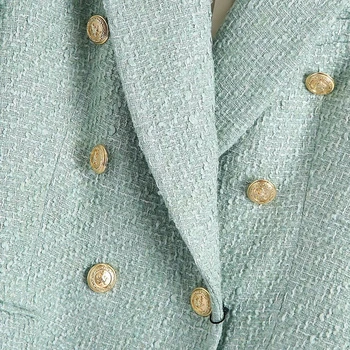 PUWD Vintage Ženy Dvojité Breasted Tweed Blejzre 2021 Jesenné Módne Dámy Streetwear Textúra Bundy Elegantné Ženy Outwear