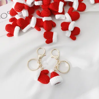 Roztomilý Mini Červený Pletený Hat Rukavice Keychain Mužov, Creative Auto Tlačidlo Doplnok Prívesok Keyring Vianočný Darček