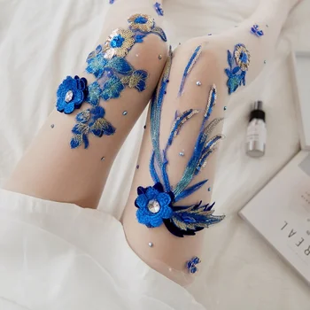Ručne vyšívaný Kvetinový Štýl Cherry Blue Enchantress Vzor Anti-hook Hodvábna Maska, Ponožky, Pančuchy, Nohavičky, Ponožky a Ženy Dlhé Ponožky