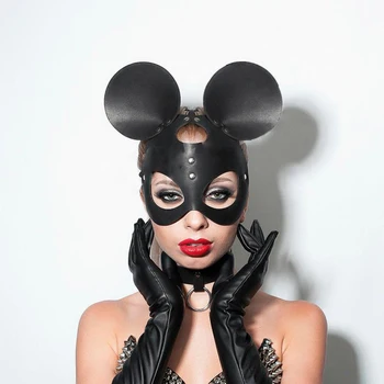 Sexy Ženy Faux Kožené Bunny Maska Ručne Vyrábané Kožené Čierne Masky Bdsm Príslušenstvo Kostým Party Halloween Masky Opakovane