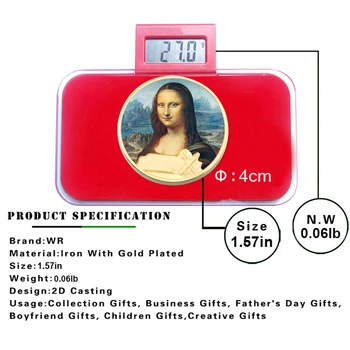 Taliansko Da Vinciho Mona Lisa Zlatom Pozlátené Mince Zberateľské Kovové Originál na Mince so suvenírmi Vianočný Darček