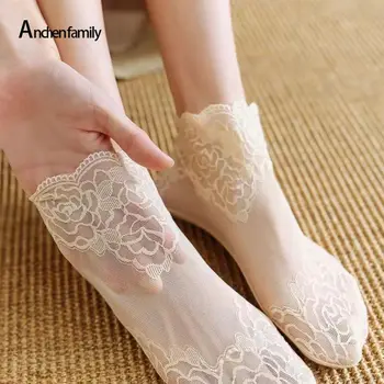 Tenké Dámske Čipky Loď Ponožky Duté Non-slip Plytké Ponožky Ženy Ženy Listy Čipky Neviditeľné Ponožky Veľkoobchod Ponožky Ženy