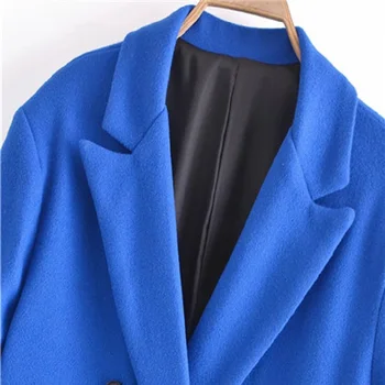 TRAF dámske Zimné Kabát Za 2021 Modré Dlhé Kabáty Žena Jeseň Dlhý Rukáv Kabát Ženskej Módy Dvojité Breasted Tweed Bunda