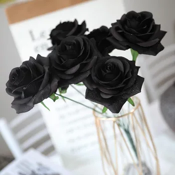 Umelé Čiernej Ruže Kvet Kytice Nevesty Svadobné Kytice Nový Rok, Valentín Domáce Dekorácie Hodváb Rose Falošné Kvet JH74