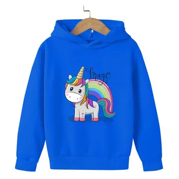 Unicorn Módne farbou Hip Hop Deti Voľné Hoodie Pop-Solídne farby s Kapucňou, chlapci/dievčatá roztomilej príležitostné športové čierna a modrá mikina s kapucňou