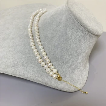 Wholesale18K Gold Pearl Chokers Náhrdelníky 6-7mm Prírodné Sladkovodné Perly Šperky Pre Ženy 2021 Módne Celkom Svadobný Dar'