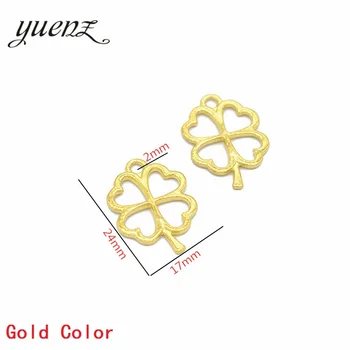 YuenZ 6 farba 20pcs Starožitné strieborné farebné Kúzlo šťastie four leaf clover, Takže prívesok fit DIY Ručne vyrábané Šperky 24*17 mm Q402