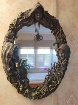 Zrkadlo Závesné Triple Bohyne Zrkadlo s Amulet Zrkadlo Dekorácie Malé Ozdoby Živice Remesiel bytové Doplnky