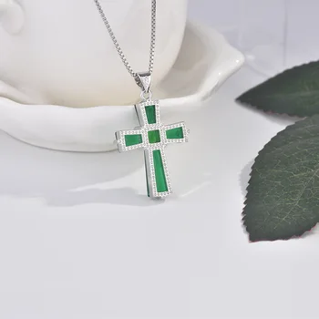 Čistý gotický Kríž náhrdelník Kríž green crystal prívesok Hip-Hop Šperky pani Móda Darček