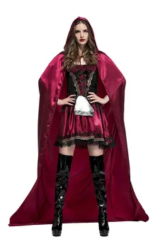 Šaty Dlhé Cape Nastaviť Little Red Riding Hood Halloween Kostým Fantasia Výkon Rozprávka Maškarný Cosplay