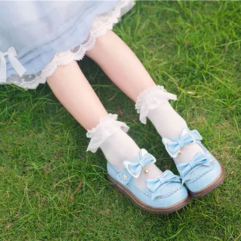 Ženy Prehrabať Ponožky Čipka Biela Čierna Lolita Ponožky Nylon Roztomilý Calcetines Japonskom Štýle Kawaii Princezná Skarpetki Damskie