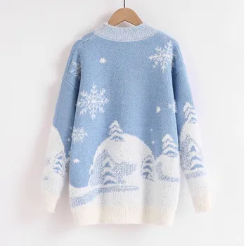 Ženy Sweater Vianočný Záveje Vzor Okrúhlym Výstrihom, Dlhý Rukáv Pletený Sveter Jeseň Zimné Móda Voľné Knitwear Pulóvre