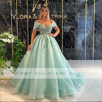 Luxusné Crystal Milú Quinceanera Lesklé Šaty Off Rameno Dĺžka Podlahy Formálne Večerné Party Šaty Vestidos De Fiesta