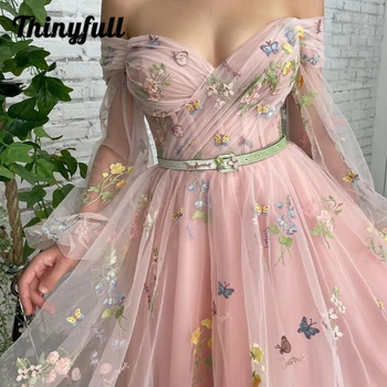 Thinyfull Ružové Šaty Ples Nášivka Lístkového Rukáv Tylu Čaj Dĺžka-Line Party Šaty, Sexy, Elegantné Svadobné, Večerné Šaty Plus Veľkosť