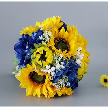 Žltá Modrá Svadobné Kvety Skúmie Ručne Viazané Kvetinová Výzdoba Domov Dovolenku Strany Umelé Slnečnice Svadobné Kytice Nevesty